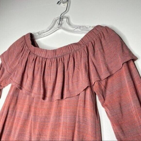 Dolan Womens Size Petite XS Light Red Off The Shoulder Ruffle 3/4 Sleeve Blouse - Picture 11 of 12